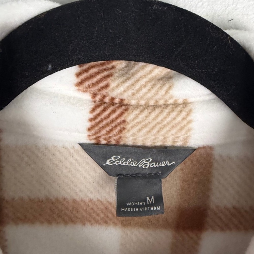 Eddie Bauer Microfleece Tan Plaid Button‎ Down Shacket Fleece Outdoor Medium - Picture 6 of 10